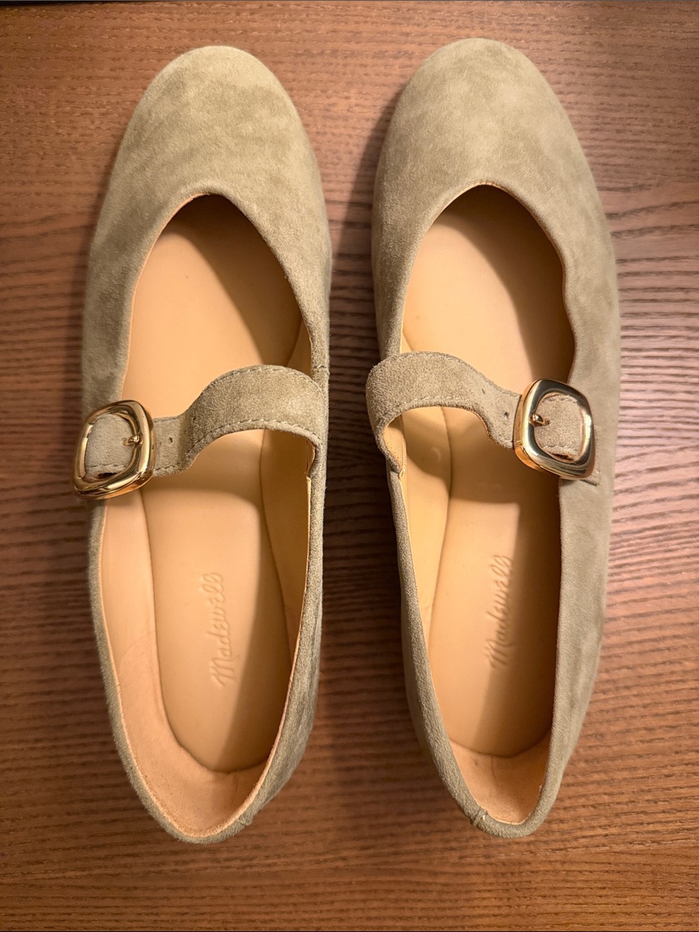 Madewell Suede Flats in Olive with Gold Buckle - Picture 3 of 7